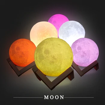 2/16 Barve Luna Lučka 3D Tiskanja Light Touch Stikalo za Polnjenje Moon Light Spalnica Nočne Lučke Za Otroke Otrok Doma Dekoracijo
