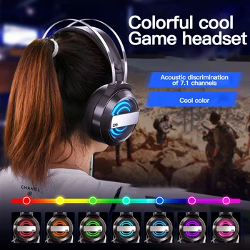 Gaming naglavne Slušalke z Mikrofonom za PC Računalnik za Xbox En Profesionalni Igralec Slušalke 7.1 Prostorski Zvok, Stereo RGB Svetlobe
