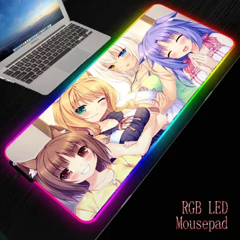 Mairuige DIY Barvita igre na Srečo RGB LED Luči NEKOPARA anime Miško Mat Računalnik Mehko Več velikosti Mousepad Tipkovnico Desk Mat