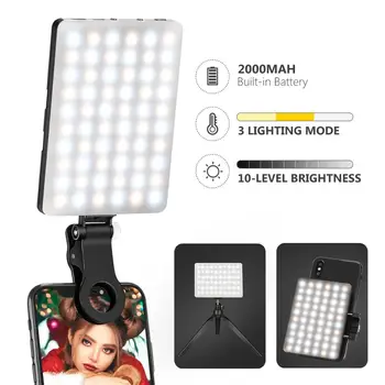 Neewer Mobilni Telefon LED Video Luč, 3 Svetlobe Načini/Nastavljiva Svetlost/vgrajena Akumulatorska Litijeva Baterija 2000mAh in Objemka