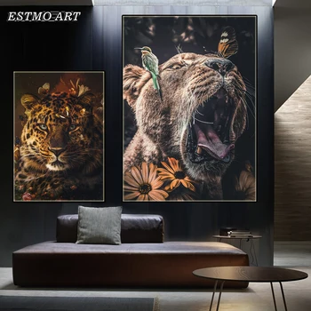 Abstraktna Umetnost plakata Elk Tiger Slon, Lev, Platno Slikarstvo custom print Živali slike Nordijska Soba Dekoracijo Moderno Slikarstvo