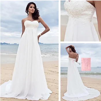 Čipke Appliques Poročno Obleko 2019 Plaži Poročne Obleke šifon Poroka Obleke, Bele Vestido De Noiva