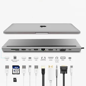 11in1 USB Tip C Dock Adapter Tip-c HDMI/ RJ45/ VGA Visoke hitrosti Prenosa Podatkov 4K Laptop Razširitvene Postaje Multi USB Hub