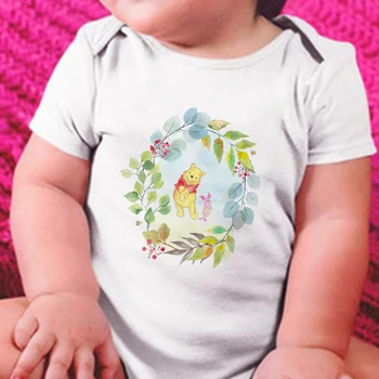Disney Winnie the Pooh Tiskanje Baby Romper Poletna Oblačila za Malčke Novorojenček Dojenček Fant Dekle Kratke Obleke Jumpsuit 0-24M