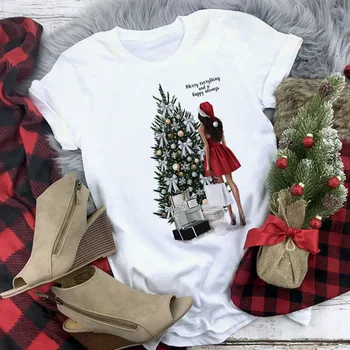Nova Majica S Kratkimi Rokavi Ženske Božič Tshirt Božično Drevo Dekleta Tiskanja Vrhovi Tee Božič Tee Ženske Majice