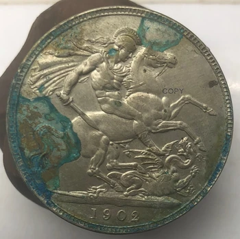 Združeno Kraljestvo 1 Eno Krono Edward VII 1902 92,5-odstotna srebrnik Golo Glavo Pravico St George Pobiti Zmaj Teža 28.19 G Samo 1 kos