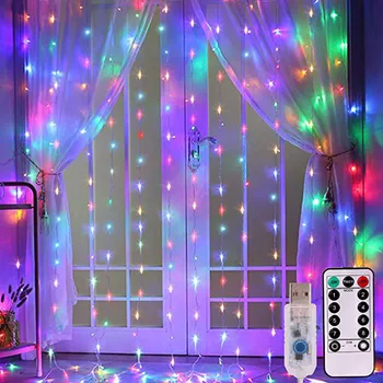 LED Pravljice Luči Božič Garland Zavese niz luči Daljinski upravljalnik Za Novo Leto Poročno zabavo Doma, Okna okraski