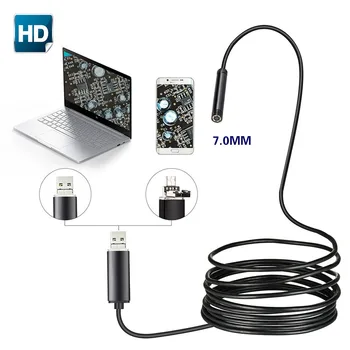 7mm 2 V 1, USB-Endoskop 480P HD Kača Cevi in Android Borescope USB Endoscopio Pregled Mikro Kamero za PC, Pametni Telefon