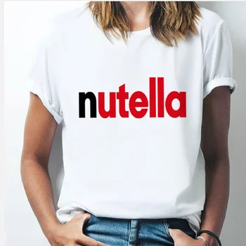 Nutella Kawaii Tiskanja tshirt Grafični Srčkan Risanka T shirt korejski Slog Top Tees Ženski Poliester Priložnostne vrh ženske majice