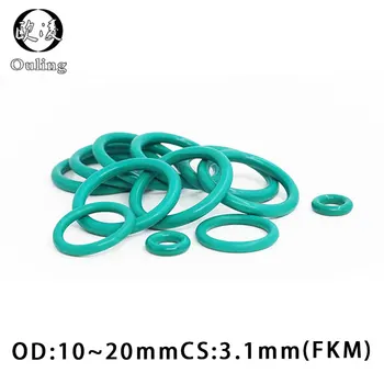 10PCS/veliko Gume Obroč Zelena FKM O ring Seal 3.1 mm Debeline OD10/11/12/13/14/15/16/17/18/19/20 mm ORings Pečat Olje Tesnilo Podložka