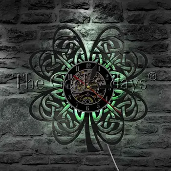 Keltski Vozel Irski Clover Leaf LED Viseče Luči Vinil Zapis Stenske Ure St Patricks Day Darilo Moderne Stenske Svetilke