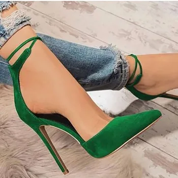 Nove ženske v visokih petah stiletto črpalke gleženj trak moda seksi konicami prstov stranka črpalke velik obseg dame čevlji zapatos mujer