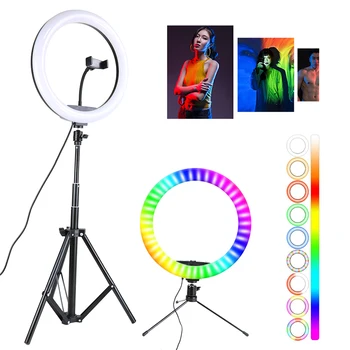 33 cm RGB Fotografija Obroč Svetlobe Stojalo Zatemniti Pisane Selfie Svetilko Z Telefon vpenjalno Držalo Foto Studio Osvetlitev Za Video v Živo