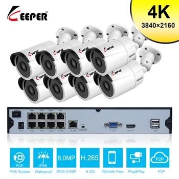 Rejec 8CH 4K Ultra HD POE Omrežna Video Varnostni Sistem 8MP H. 265+ NVR Z 8pcs 8MP Vremensko IP Kamere CCTV Security Kit