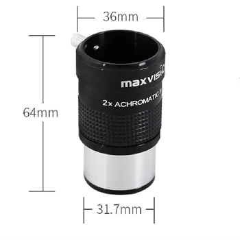 Maxvision Kovinski 2X za 31,7 mm Achromatic Moč Telepretvornik Barlow Leča 1.25 Cm Astronomski Teleskop Opremo