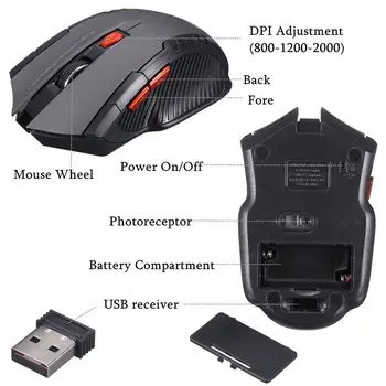 Brezžična 2,4 GHz Optična Miška z USB Sprejemnik Igra Brezžični Miši z USB Sprejemnik Mause za PC Gaming Prenosniki
