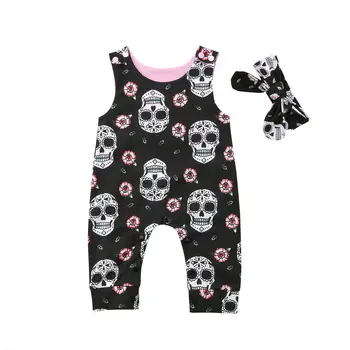 Halloween Novorojenega Otroka, igralne obleke Fantje Dekleta Lobanje Cvet Romper Jumpsuit 2PCS Obleko Kostum Počitnice Srčkan Baby Oblačila