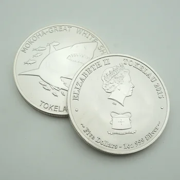 Elizabeta II 999 srebrni kovanci Mokoha-veliki beli morski pes Tokelau kovanec za 5 dolarjev kopijo kovancev