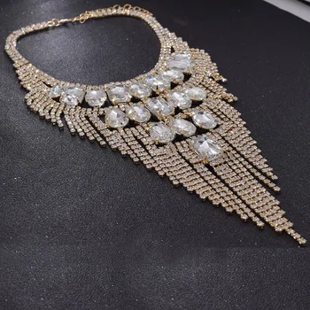 Velika velikost luksuzni dolgo poročni nakit ogrlica za nevesto, zlato, steklo ženski Kostum Stranka Razkošje Velike Nakit, Darilo za Mamo