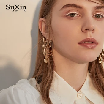 SuXin uhani 2020 nov modni enostavno votlo cvet uhani za ženske dolgo zlitine obesek, uhani nakit darilo