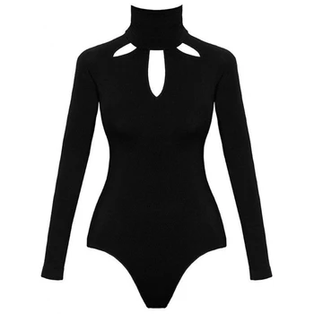 Zebery Seksi Slim Black Dolgi rokav Bodysuits Barva hlačne Nogavice Za Ženske Bodysuits
