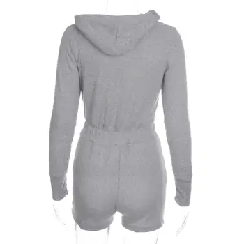 2020 Nove Modne Ženske Playsuits Long Sleeve Hooded Jumpsuit Priložnostne Zadrgo Barva Jumpsuit za Športne Vsakdanje Obrabe Bodysuits