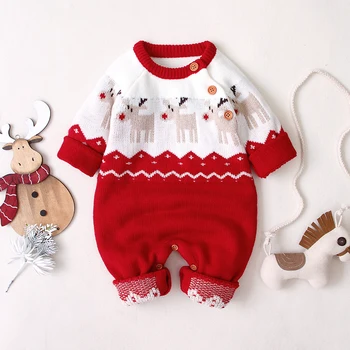 Baby Fantje Dekleta Pulover Jumpsuit Božič Oblačila Otroci Romper Jelenov Dolg Rokav Elk Natisnjeno Novo Leto je Kostum 3-18 Mesecev