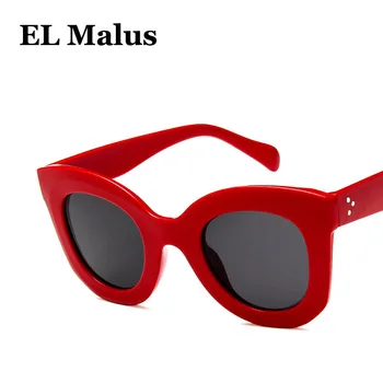 [EL Malus]Retro Cat Eye Okvir Ženske sončna Očala UV400 Debele Rdeče Črno Ogledalo Odtenki sončna Očala Mens Modni Oblikovalec Ženski