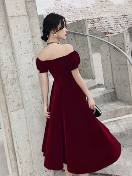 Burgundija Cocktail Obleke 2020 Rdeče Off Ramo Kratek Prom Obleke Žamet Ples Vestidos De Gala Ženske Diplomi Oblek
