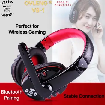 OVLENG V8-1 Nad Uho Brezžične Bluetooth Slušalke Slušalke Igralec Podporo Mikrofon Gaming Slušalke z LED Gumb