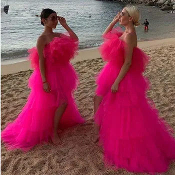 Elegantna 2020 Hot Pink Zelo Zabuhle Tutu Prom Obleke Visoka Nizka Ruffles Stopenjski Dolgo Maturantski Halje Afriške Stranke Obleke
